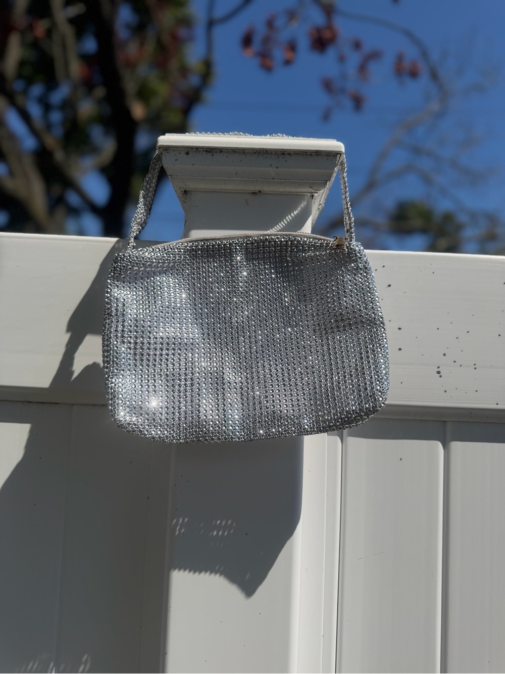 Silver Crystal Mesh Evening Bag